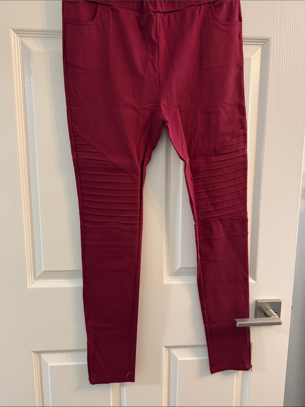 Women’s Burgundy Moto-Style Stretch Jeans